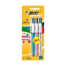 BIC 4 Colour Shine Ball Pen Assorted Colours, Pack of 3  - £11.91 GBP