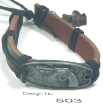 Tiger Eye-Gemstone-Leather Metal Charms Bracelets unisex Vintage Wrist Cuff 503 - $6.19