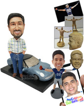 Personalized Bobblehead Guy Standing Next To Modern Super Car - Motor Ve... - £136.69 GBP