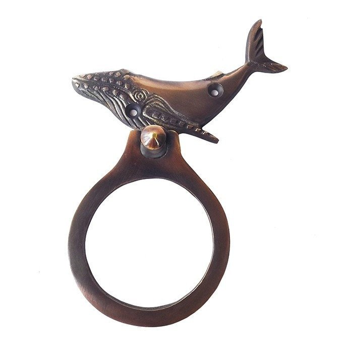 Vintage Humpback Whale Entry Way Brass Door Knocker Earrings 5.5&quot; Ring D... - $81.00