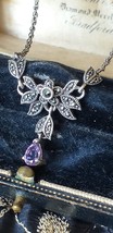 Antique Vintage 1930-s Art Deco Sterling Silver Amethyst and Marcasite Necklace - £78.34 GBP