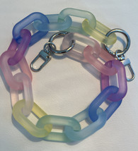 Frosted acrylic rainbow colours chunky chain link strap, silver hardware - $19.59