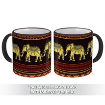 Indian Print : Gift Mug Elephants Mandalas Ornament Pattern Border Henna Design  - £12.77 GBP