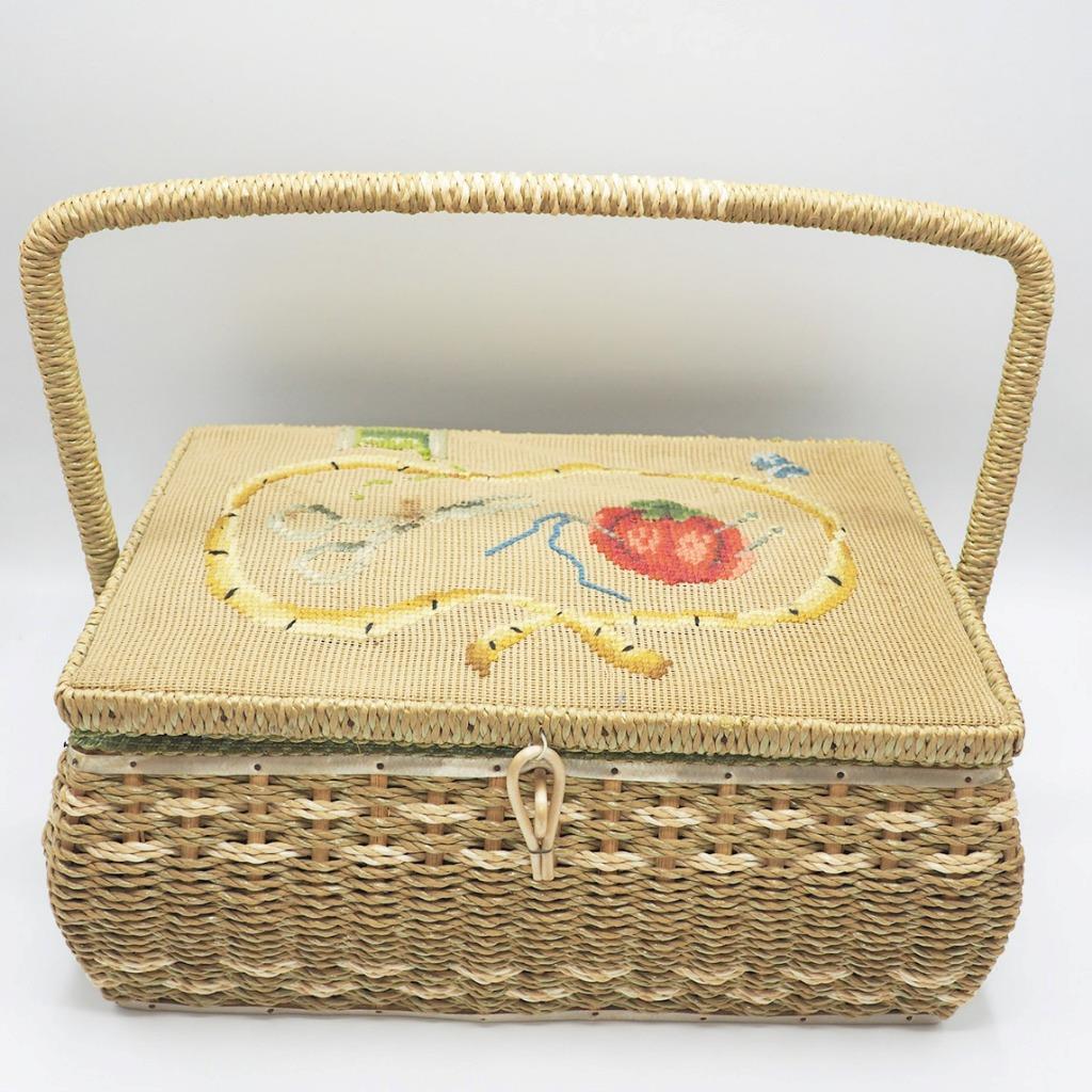 Primary image for Wicker Sewing Basket Woven Box Filled w/ Notions