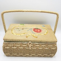 Wicker Sewing Basket Woven Box Filled w/ Notions - £110.05 GBP