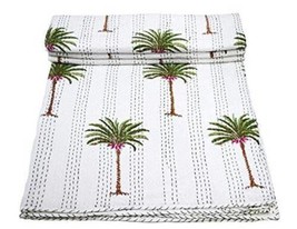 Super Quality Cotton Palm Tree Print Kantha Quilt, Bedspread Blanket Throw - £44.54 GBP+