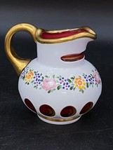 Bohemian Cut Cranberry White Overlay Gold Gilt Moorish 3” Pitcher - $677.21 MXN