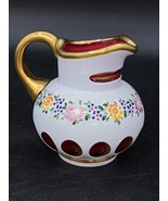 Bohemian Cut Cranberry White Overlay Gold Gilt Moorish 3” Pitcher - $677.21 MXN