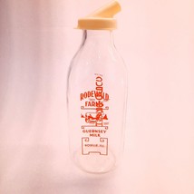 Vintage Rodewald Farms Guernsey Milk glass bottle with cap Roselle, IL pyroglaze - £29.77 GBP