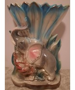 Vintage Japan Ceramic Luster ware Planter Vase Blue Elephant and Tiger - £19.75 GBP