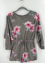 Justice Girls Pajama Romper Size L 12 / 14 Gray Pink Floral Velour One Piece - £15.76 GBP