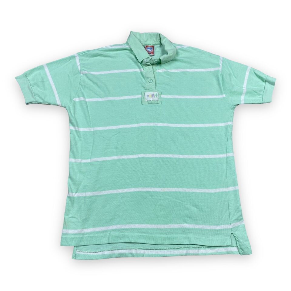 Vtg 80s Pepsi Apparel America Collared Polo Shirt Mint Pastel Green Stripe Sz M - $21.29