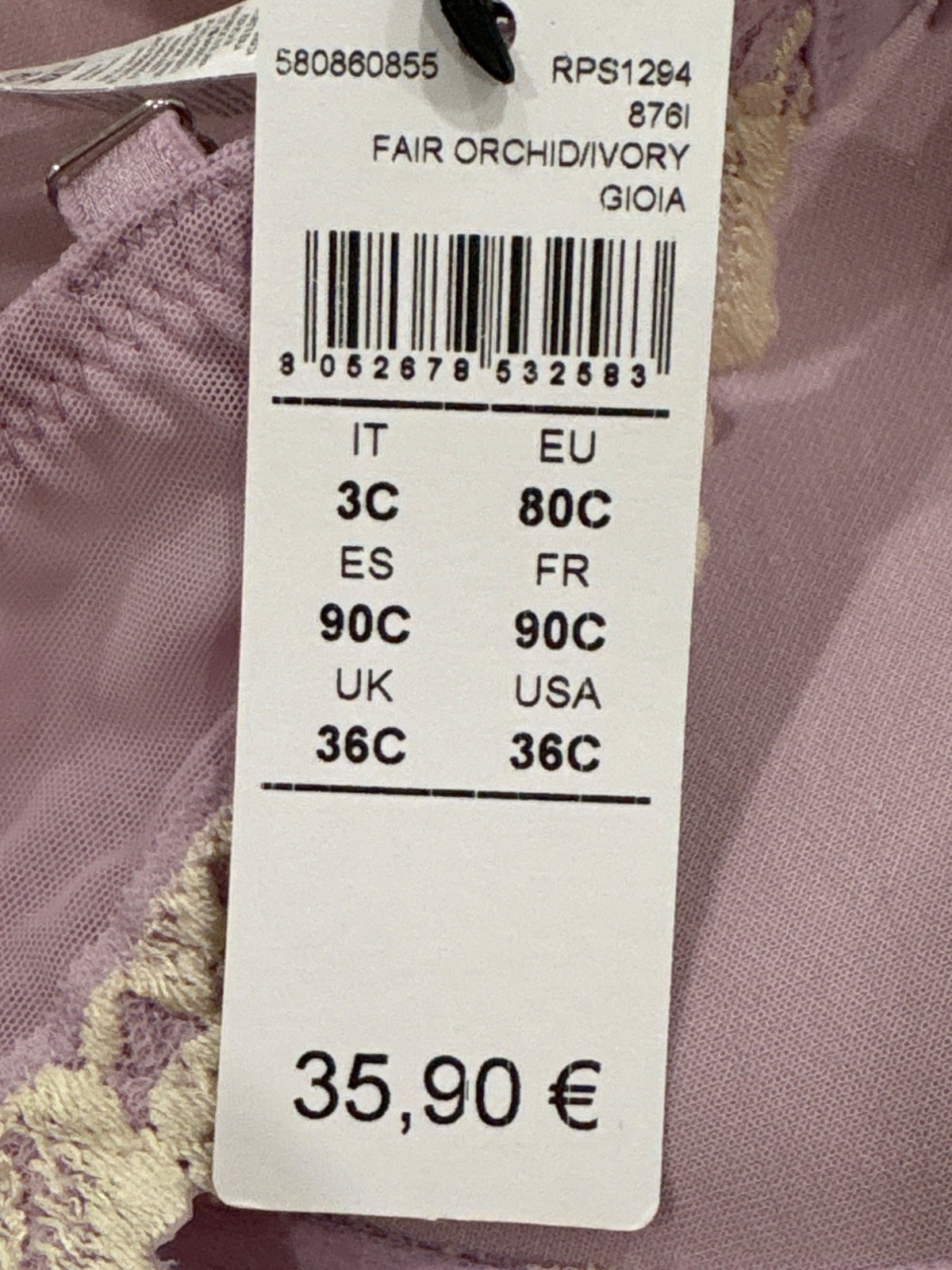 Intimissimi Womens Fair Orchid/Ivory Lace Bra 36C NWT Item image 4
