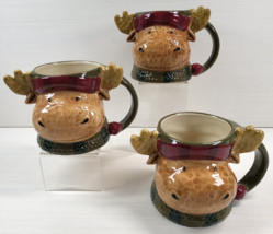 (3) St Nicholas Square Heartland Figural Moose Mugs Set Embossed Coffee Cups Lot - £36.14 GBP