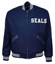 DSHARKS Seals Navy Wool Navy Genuine Leather Trim Varsity Jacket - $150.00+