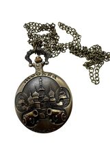 Historical Pattern Quartz Pocket Watch - Moscow Kremlin Fantasy Medal - $32.51 CAD