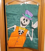 Funny Skeleton Bones w/ Top Hat Outdoor Vertical Flag Banner Nylon Halloween VTG - £11.98 GBP