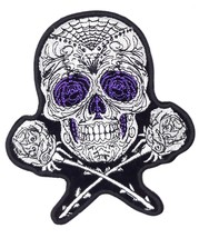 Sugar Skull With Crossed Roses Iron On Embroidered Patch 4 &quot;x 4 1/2&quot; - £5.49 GBP