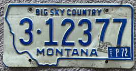 1971 - 1972 Montana BIG SKY COUNTRY License Plate Tag 3-12377 - £19.92 GBP