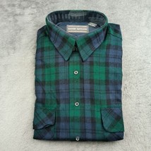 David Taylor Green Blue Plaid Flannel Shirt Large Mens Vintage 100% Acrylic - £16.94 GBP