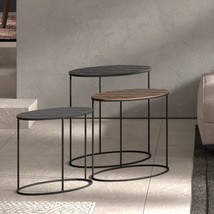 Rousseau 3 Piece Side Table Set Tanto Metal Black and Gold - £146.11 GBP