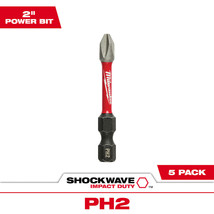Milwaukee Shockwave Impact Duty Driver Bit, 5-Pack, 2in., Phillips #2, M... - £12.52 GBP