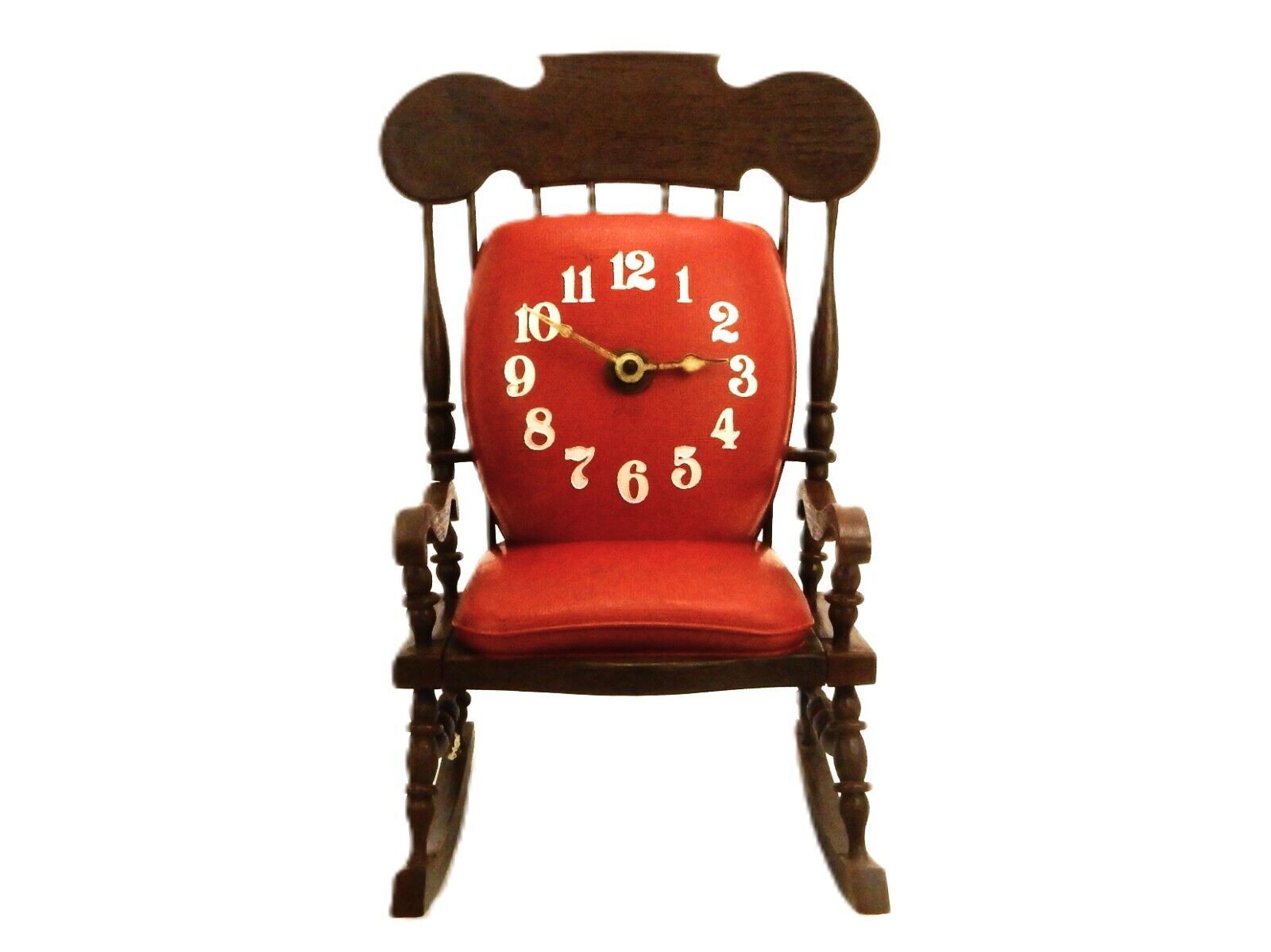 Spartus Vintage Wall/Shelf Clock, &quot;Wooden&quot; Rocking Chair, Red Cushions, ... - $48.95