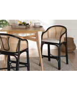Fariat Two-Tone Black and Natural Brown Rattan Counter Stool - $5,036.07 MXN