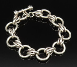 925 Silver - Vintage Open Circle &amp; Black Onyx Accent Chain Bracelet - BT... - £122.52 GBP