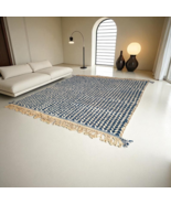 Navy Blue Moroccan Wool Rug, Beige Geometric Berber Carpet - $148.70 CAD