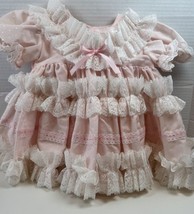 Vintage Mini World Full Ruffle Pageant Dress Sz 3-6 Mos Pink &amp; White- Lace - $724.72 MXN