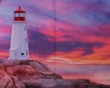 37&quot; X 44&quot; Panel Maritime Lighthouse Sunrise Purple Cotton Fabric Panel D... - £10.63 GBP