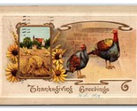 Farm Scene Turkeys Barn Good Old Thanksgiving Embossed 1913 DB Postcard L17 - $3.91