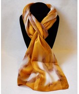 Hand Painted Silk Scarf Gold White Womens Unique Oblong Head Hair Neck S... - £45.03 GBP