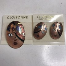 Cloisonne Woman Face Earrings and Brooch Set - £21.50 GBP