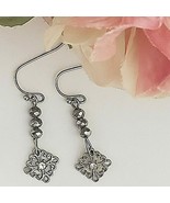 Charming Charlie Dangle Earrings Silver 3 Beads Loop Hook Simply Lovely ... - $185.07 MXN