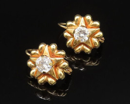 14K GOLD - Vintage Round Cubic Zirconia Star Flower Drop Earrings - GE189 - £307.35 GBP