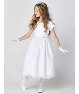 Girls White First Communion Dress w/ Embroidered Tulle &amp; Sequins (195) - $90.00+