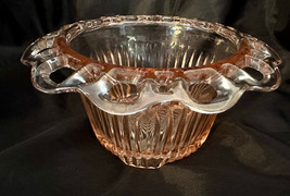 Anchor Hocking Lace Edge Open Lace Ribbed Pink Depression Glass Bowl Old Colony - £15.18 GBP