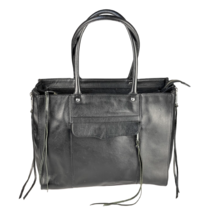 REBECCA MINKOFF Handbag Black Leather  Side Zipped Double Rolled Handle ... - £49.54 GBP