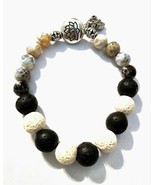 Unique Black and White Lava Stone Bracelet with Fire Agate Stones - $11.00