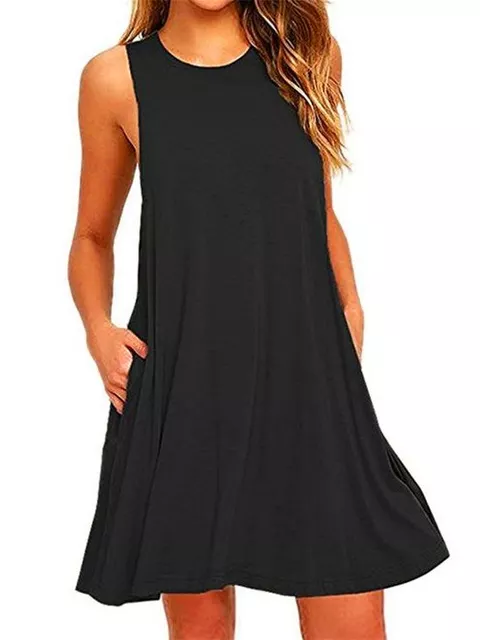2022New Quality Fashion Women Black Blue Dress Summer Short Sleeve O-Neck Casual - £60.09 GBP