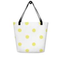 Autumn LeAnn Designs® | White with Yellow Polka Dots Large Tote Bag - £29.81 GBP