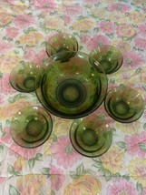 Indiana Glass 10&quot;D Master Berry &amp;6 5&quot; D Berry Bowl Set Avocado Green 1970&#39;s - £22.94 GBP