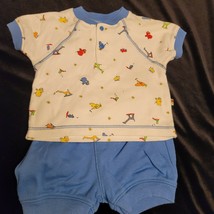 Carters John Lennon Elephant Rhinoceros Bird Giraffe Shirt Shorts Baby Blue 0-3 - £19.45 GBP