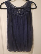Womens Ambra Blouse S Navy Blue Sleeveless Made In Italy Sheer Layers Vi... - $9.49