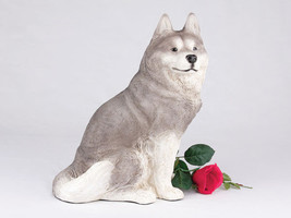 Large 233 Cubic Inches Gray &amp; White Siberian Husky Resin Urn for Cremation Ashes - £144.71 GBP