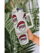 White Christmas Santa Claus Diamond Thermos Cup with Straw 40oz - $38.80