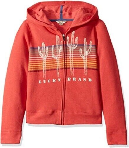 Primary image for LUCKY BRAND Girls Sweatshirt Orange Long Sleeve Zip Up Hooded Cactus Size XL