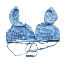 Aerie Bikini Top Gingham Plaid Stripe Ruffle Wrap Blue White L - $14.49